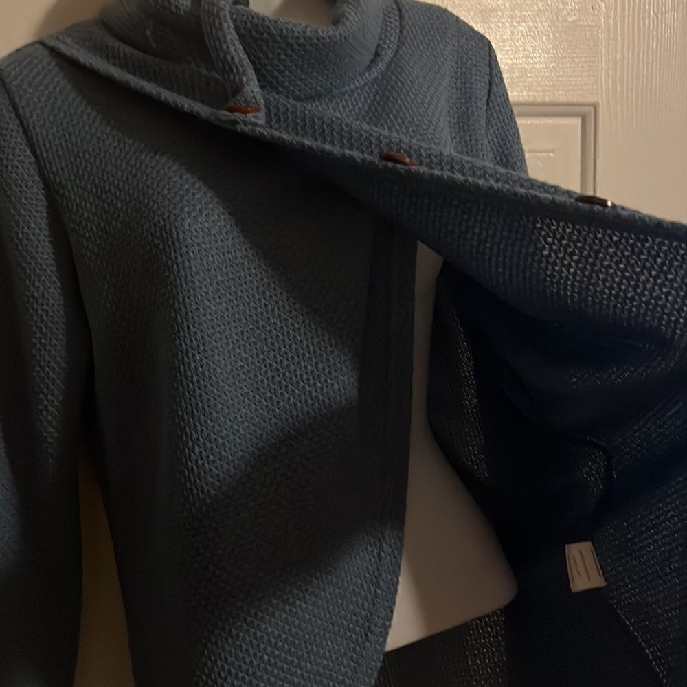 High Neck Asymmetric Button Pullover Sweater - Picture 3 of 4